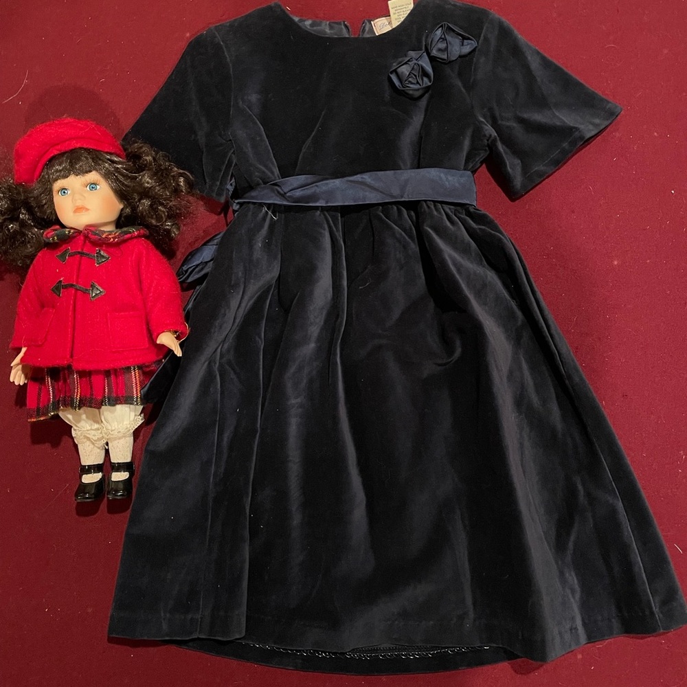 Toddler Girls Party Dress Navy Blue Velvet Dolci Momenti 4T Made in Italy NWT